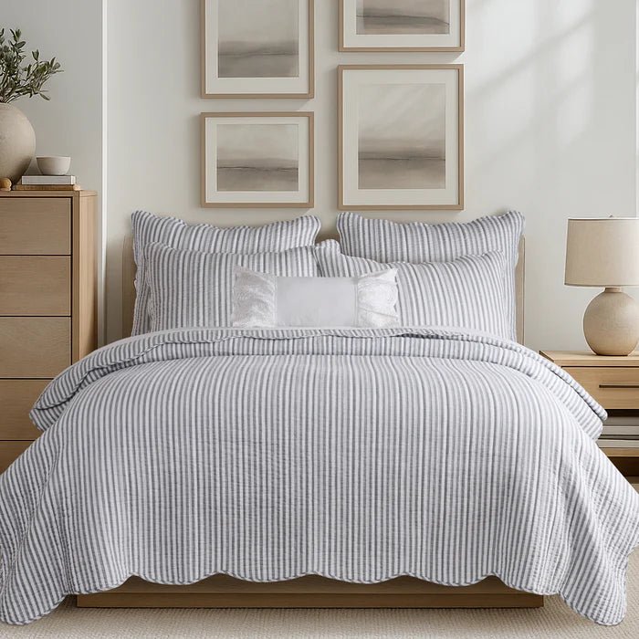 Levtex Martha Stripe Blue Euro Sham Set of 2 - Light Grey - Quahog Bay Bedding