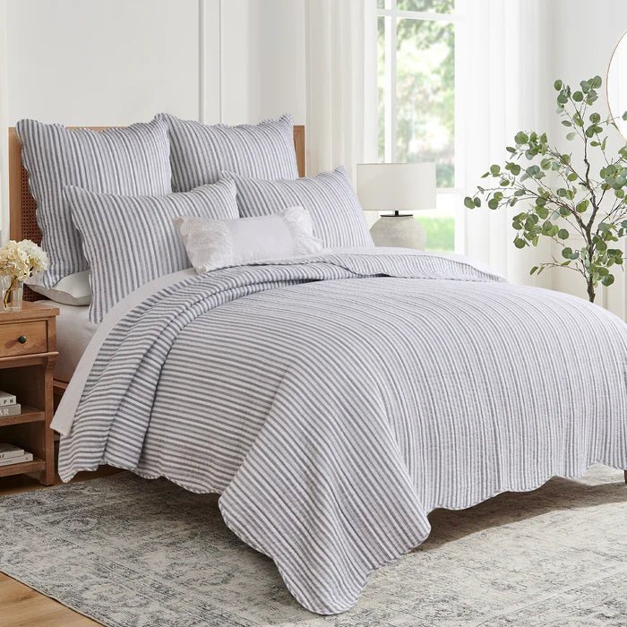 Levtex Martha Stripe Blue Euro Sham Set of 2 - Light Grey - Quahog Bay Bedding