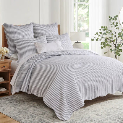 Levtex Martha Stripe Blue Euro Sham Set of 2 - Light Grey - Quahog Bay Bedding