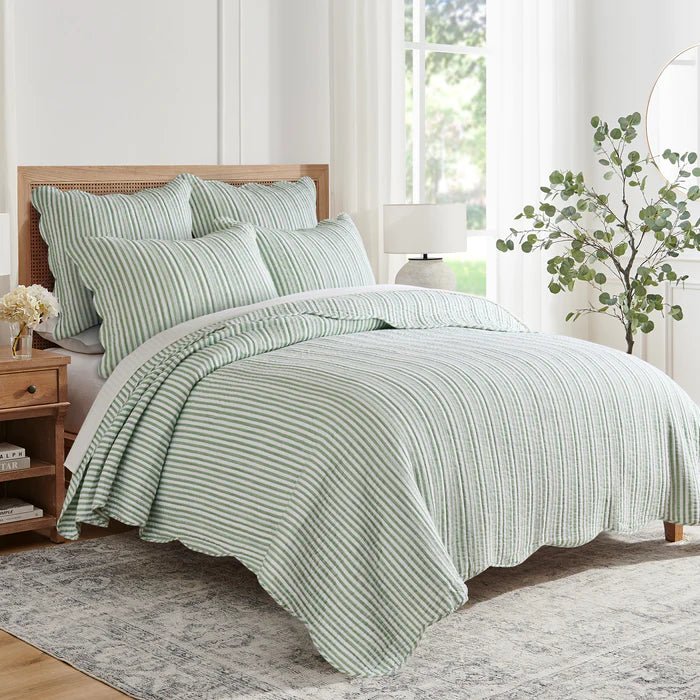 Levtex Martha Stripe Blue Euro Sham Set of 2 - Sage - Quahog Bay Bedding