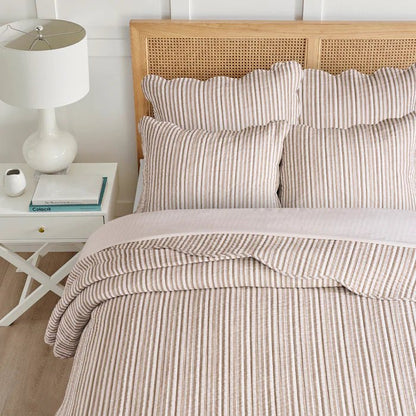 Levtex Martha Stripe Blue Euro Sham Set of 2 - Taupe - Quahog Bay Bedding