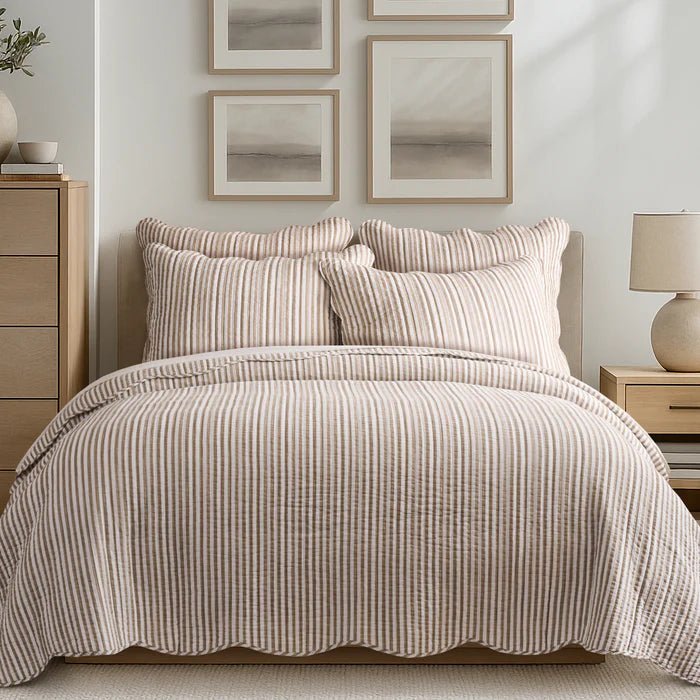 Levtex Martha Stripe Blue Euro Sham Set of 2 - Taupe - Quahog Bay Bedding
