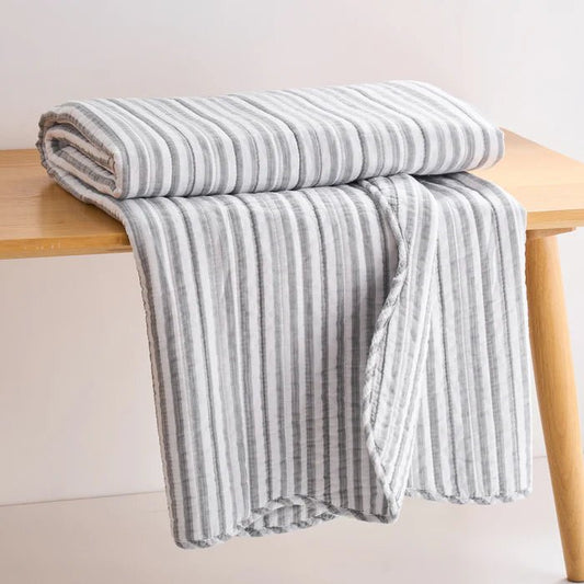 Levtex Martha Stripe Blue Quilted Throw - Light Grey - Quahog Bay Bedding