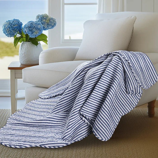 Levtex Martha Stripe Blue Quilted Throw - Navy - Quahog Bay Bedding