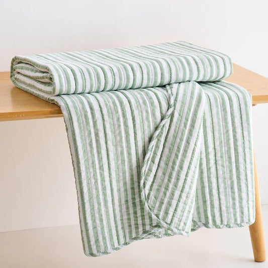 Levtex Martha Stripe Blue Quilted Throw - Sage - Quahog Bay Bedding
