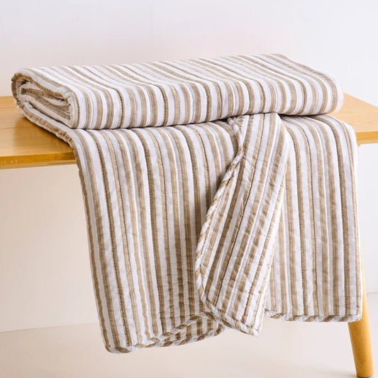 Levtex Martha Stripe Blue Quilted Throw - Taupe - Quahog Bay Bedding