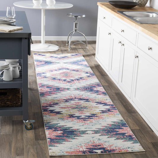 Lewisberry White, Aqua & Teal Area Rug - Southwestern Style - Quahog Bay Bedding