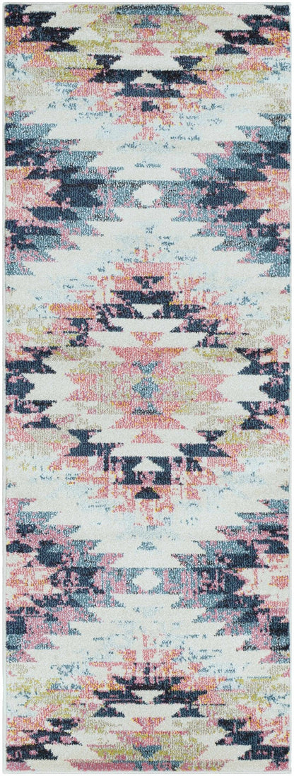 Lewisberry White, Aqua & Teal Area Rug - Southwestern Style - Quahog Bay Bedding