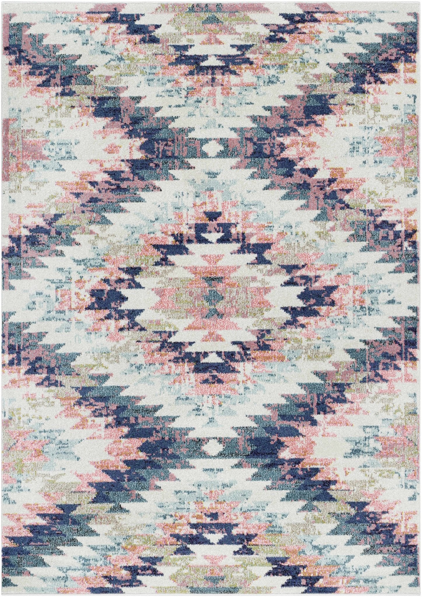 Lewisberry White, Aqua & Teal Area Rug - Southwestern Style - Quahog Bay Bedding