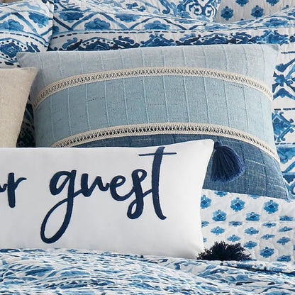Lillian Pieced Chenille Pillow - Coastal Blue Accent Pillow - Quahog Bay Bedding