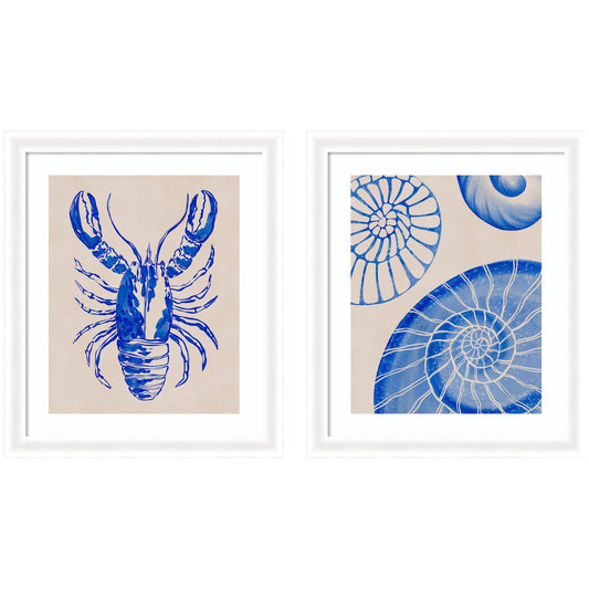 Lobster & Ocean Charms 2 Piece Framed Wall Art Print Set by Nikita Jariwala - Quahog Bay Bedding