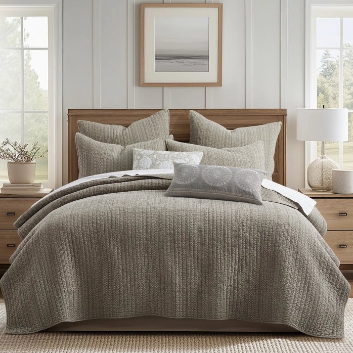 Loden Cotton Quilt Set - Taupe - Quilt Set | Quahog Bay Bedding