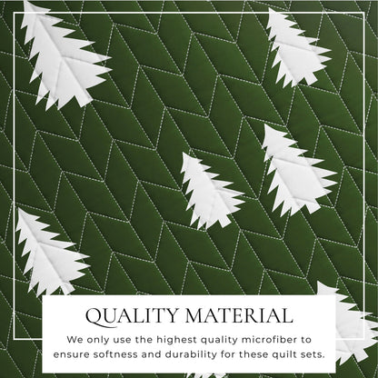 Lodge Printed Quilt - Olive Green With Tree Outlines - Fall & Holiday Themed Bedding - Quahog Bay Bedding