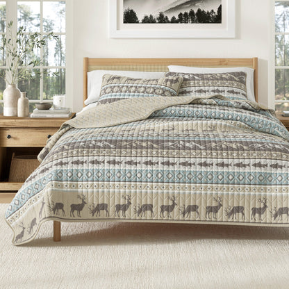 Lodge Themed Quilt Set - Moose, Fish & Nature Themed Bedding - Quahog Bay Bedding