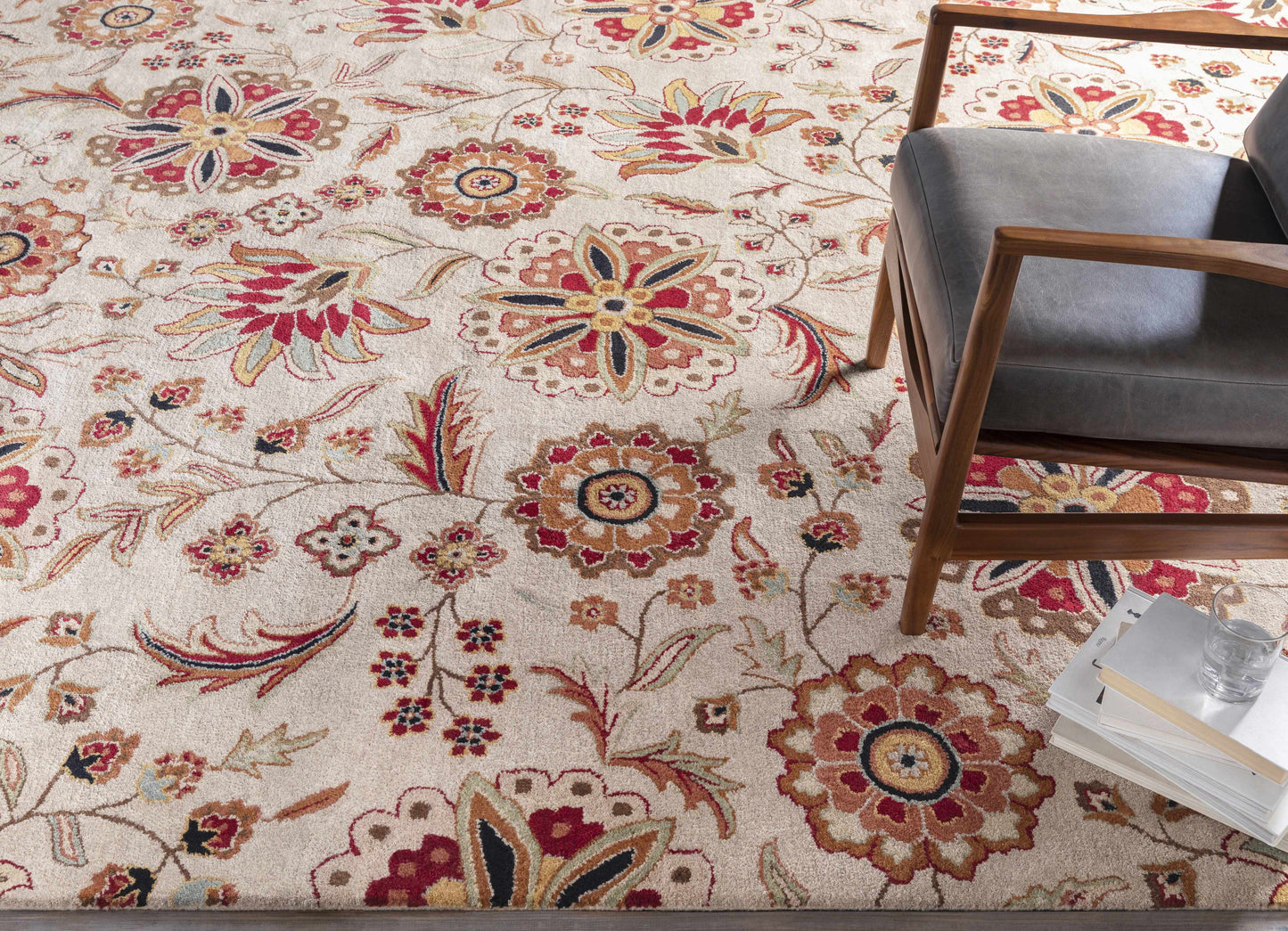 Longford Beige Floral Wool Carpet