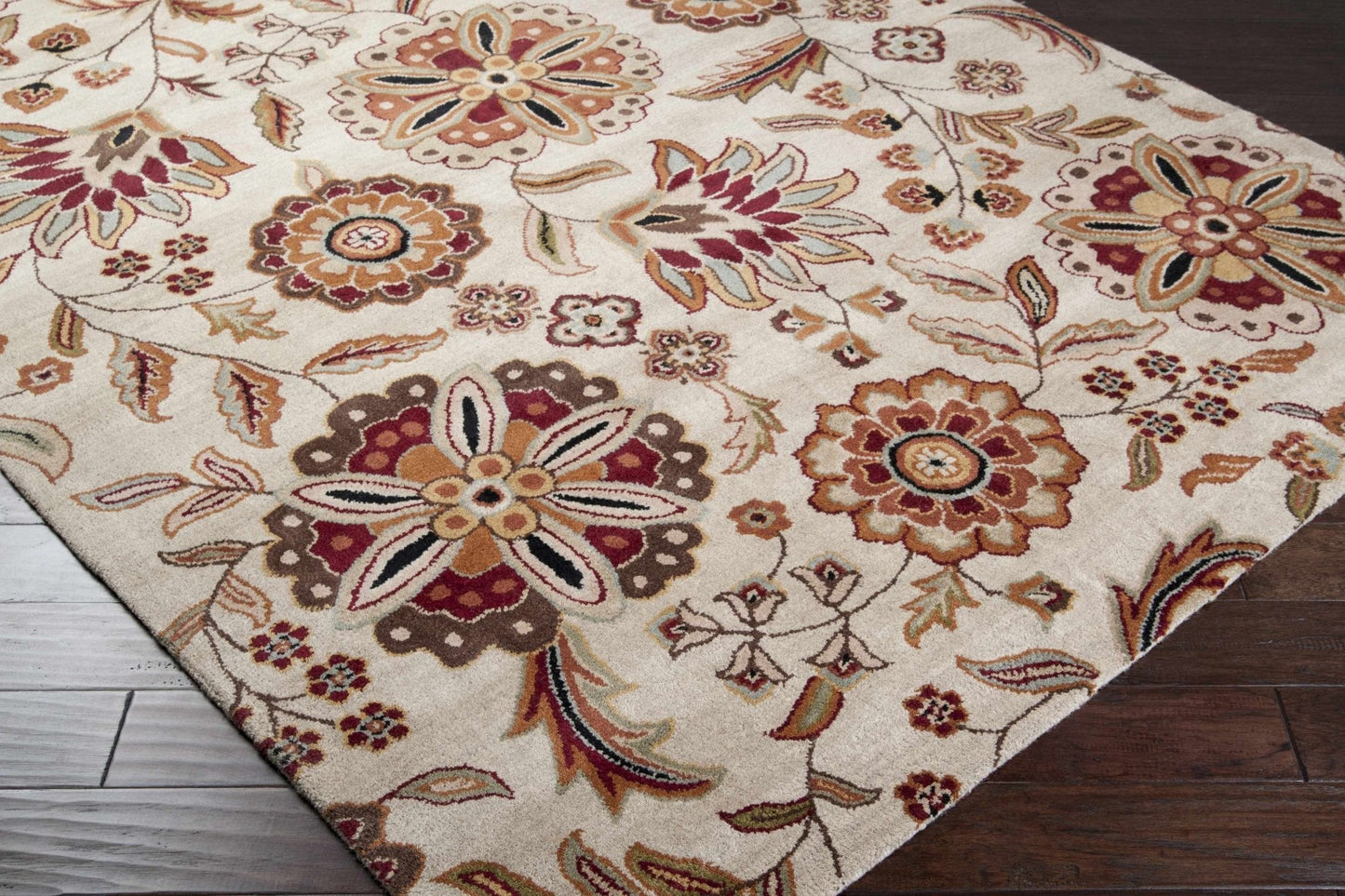 Longford Beige Floral Wool Carpet - Quahog Bay Bedding