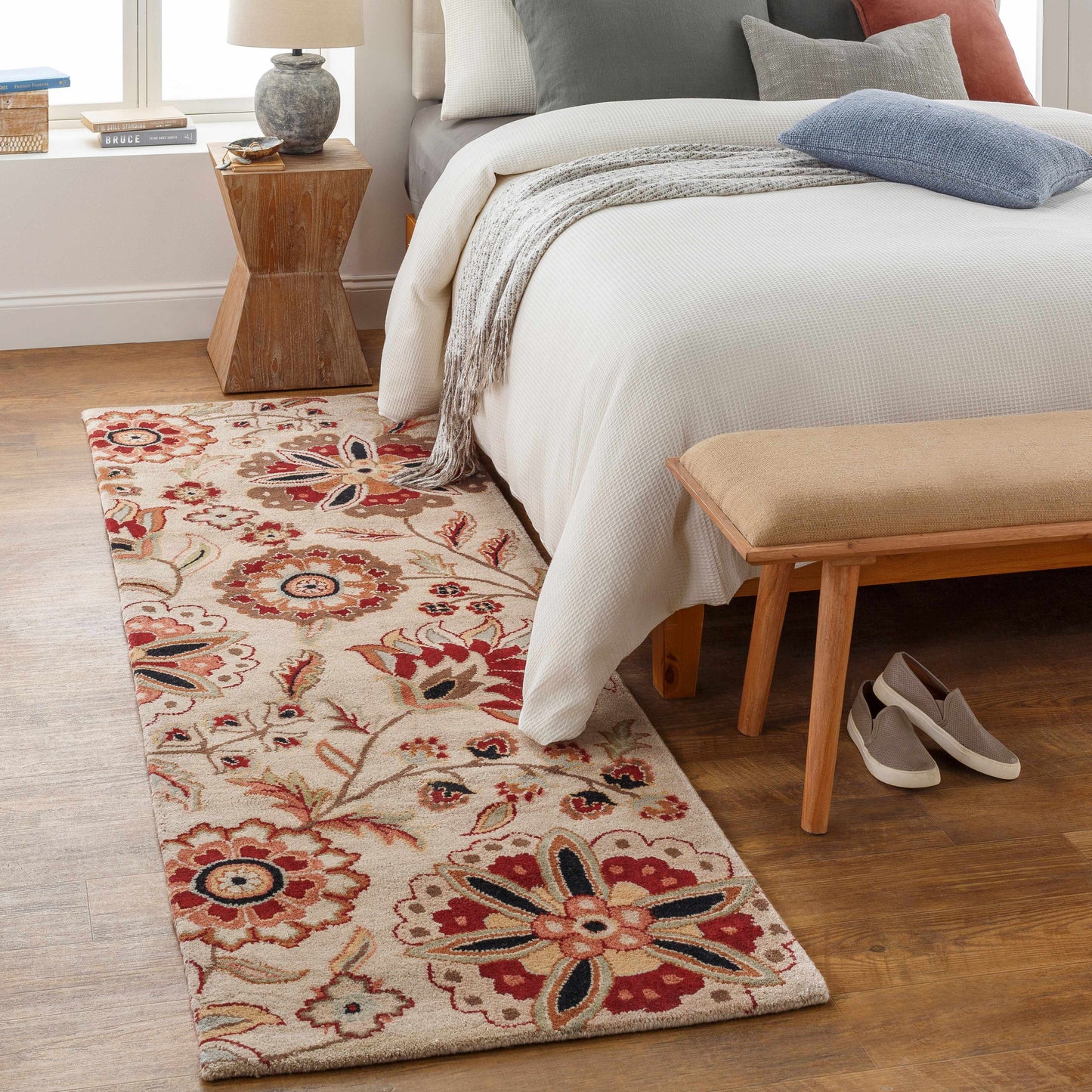 Longford Beige Floral Wool Carpet