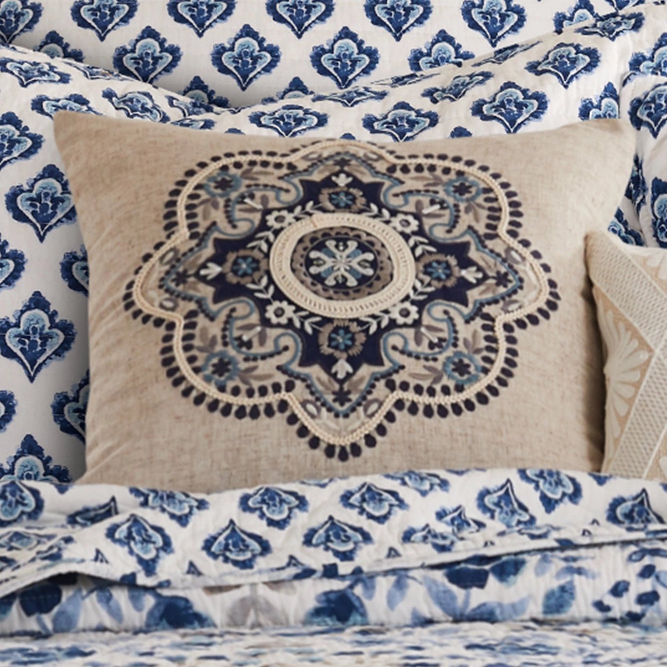 Lorrance Embroidered Medallion Pillow - Quahog Bay Bedding