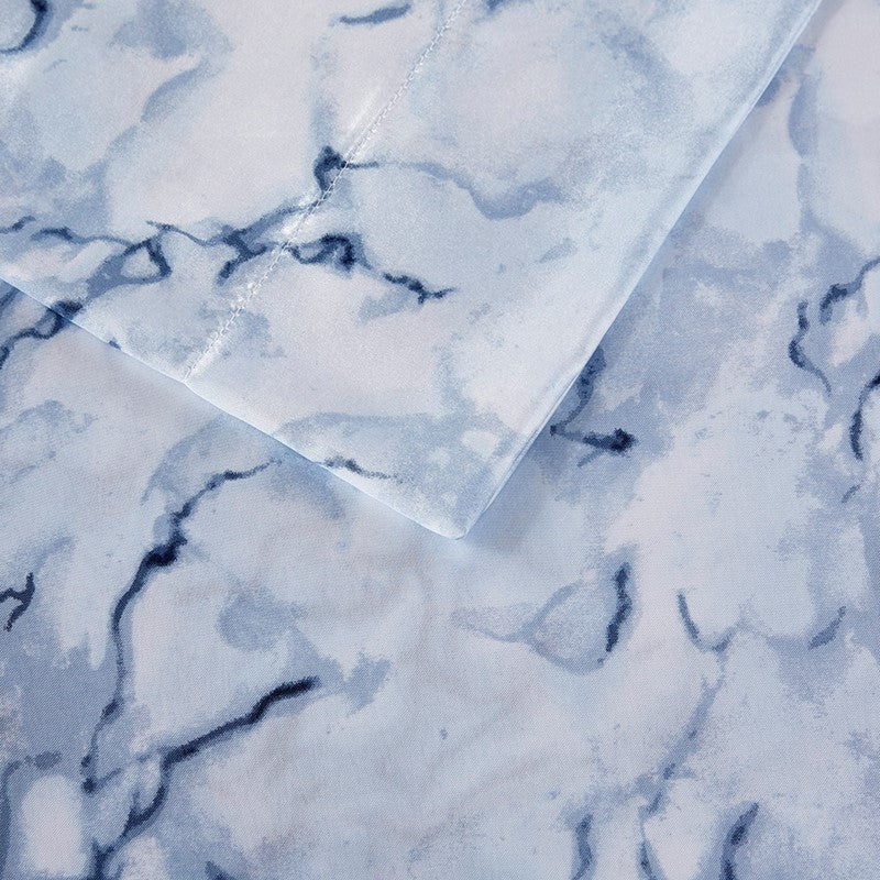Luxurious And Elegant Printed Satin Sheet Sets - Blue Marble Print - Quahog Bay Bedding