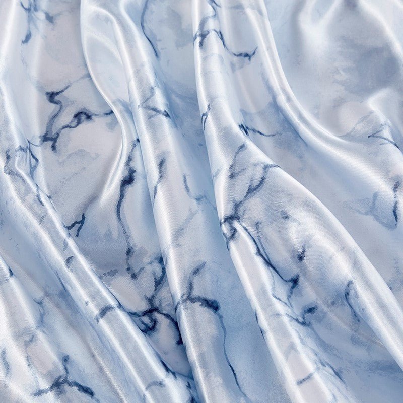 Luxurious And Elegant Printed Satin Sheet Sets - Blue Marble Print - Quahog Bay Bedding