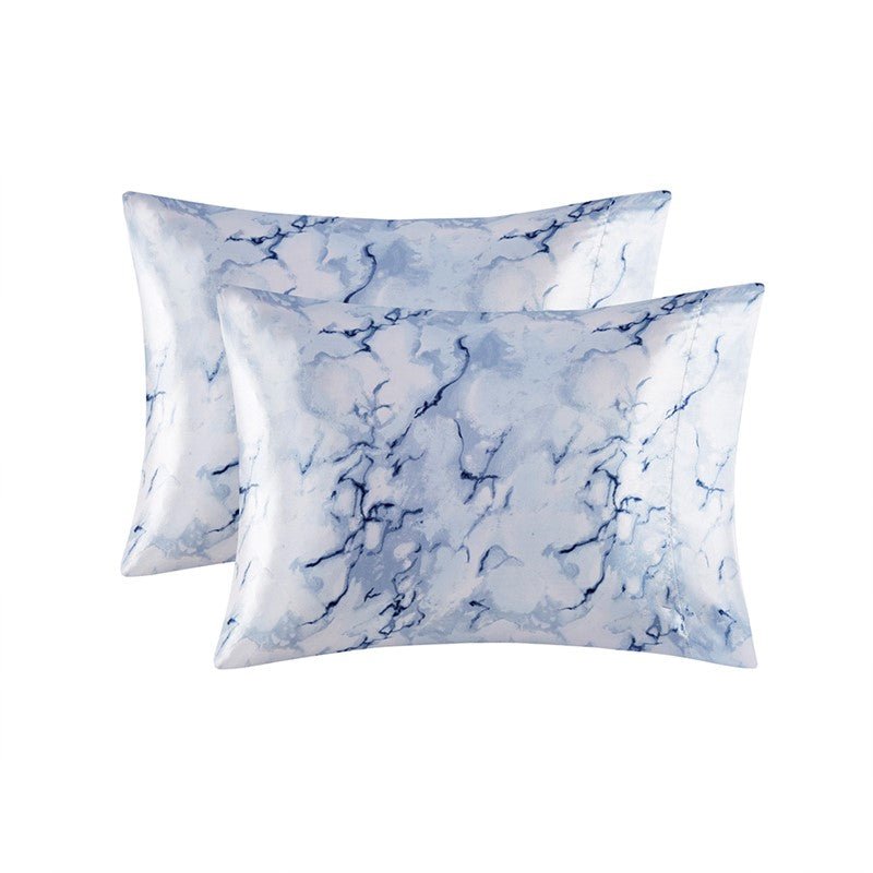 Luxurious And Elegant Printed Satin Sheet Sets - Blue Marble Print - Quahog Bay Bedding
