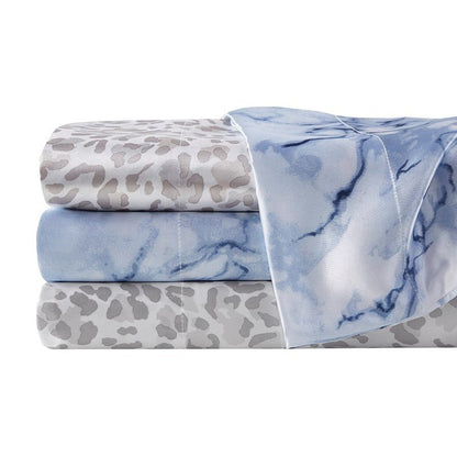 Luxurious And Elegant Printed Satin Sheet Sets - Grey Leopard Print - Quahog Bay Bedding