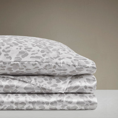 Luxurious And Elegant Printed Satin Sheet Sets - Grey Leopard Print - Quahog Bay Bedding