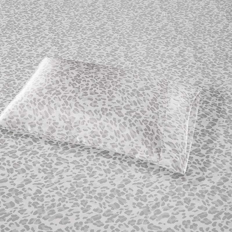 Luxurious And Elegant Printed Satin Sheet Sets - Grey Leopard Print - Quahog Bay Bedding