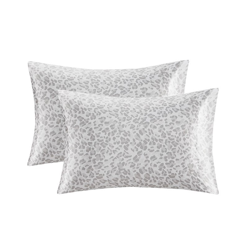 Luxurious And Elegant Printed Satin Sheet Sets - Grey Leopard Print - Quahog Bay Bedding