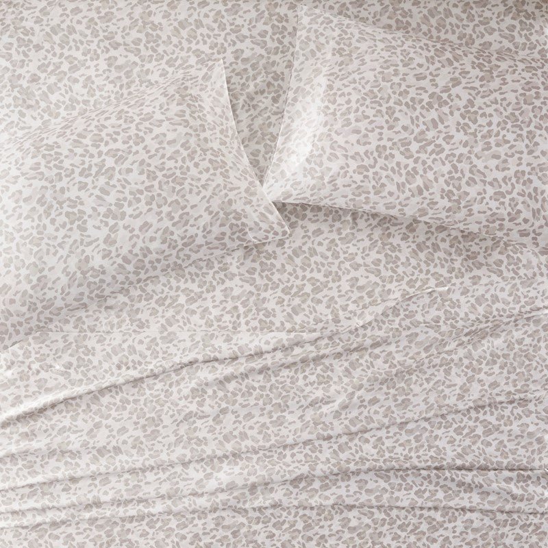 Luxurious And Elegant Printed Satin Sheet Sets - Taupe Leopard Print - Quahog Bay Bedding