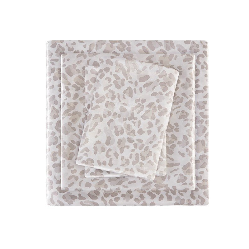 Luxurious And Elegant Printed Satin Sheet Sets - Taupe Leopard Print - Quahog Bay Bedding
