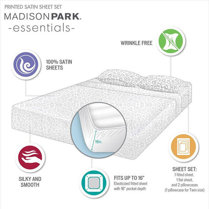 Luxurious And Elegant Printed Satin Sheet Sets - Taupe Leopard Print - Quahog Bay Bedding