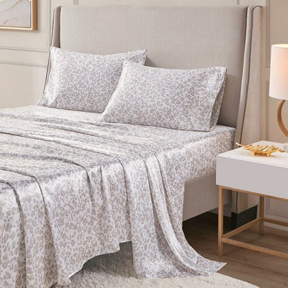 Luxurious And Elegant Printed Satin Sheet Sets - Taupe Leopard Print - Quahog Bay Bedding