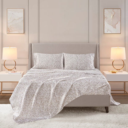Luxurious And Elegant Printed Satin Sheet Sets - Taupe Leopard Print - Quahog Bay Bedding