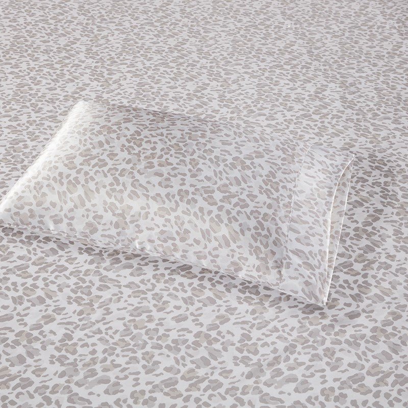 Luxurious And Elegant Printed Satin Sheet Sets - Taupe Leopard Print - Quahog Bay Bedding