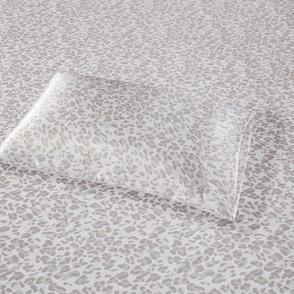 Luxurious And Elegant Printed Satin Sheet Sets - Taupe Leopard Print - Quahog Bay Bedding