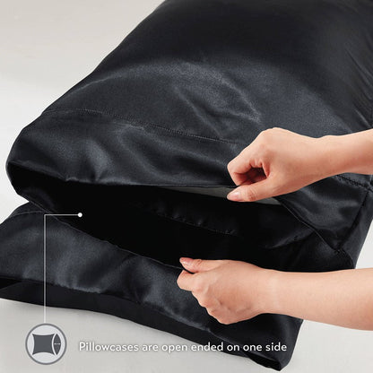 Luxurious And Elegant Satin Pillowcases - Black - 2PC - Quahog Bay Bedding