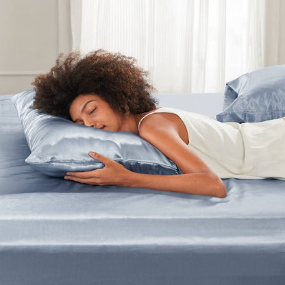 Luxurious And Elegant Satin Pillowcases - Blue - 2PC - Quahog Bay Bedding