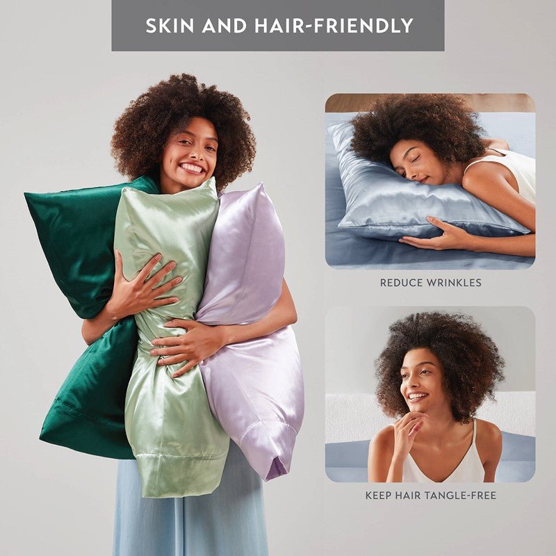 Luxurious And Elegant Satin Pillowcases - Blue - 2PC - Quahog Bay Bedding