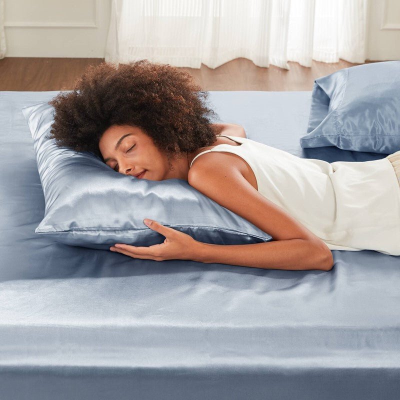 Luxurious And Elegant Satin Pillowcases - Blue - 2PC - Quahog Bay Bedding