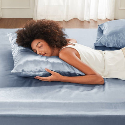 Luxurious And Elegant Satin Pillowcases - Blue - 2PC - Quahog Bay Bedding