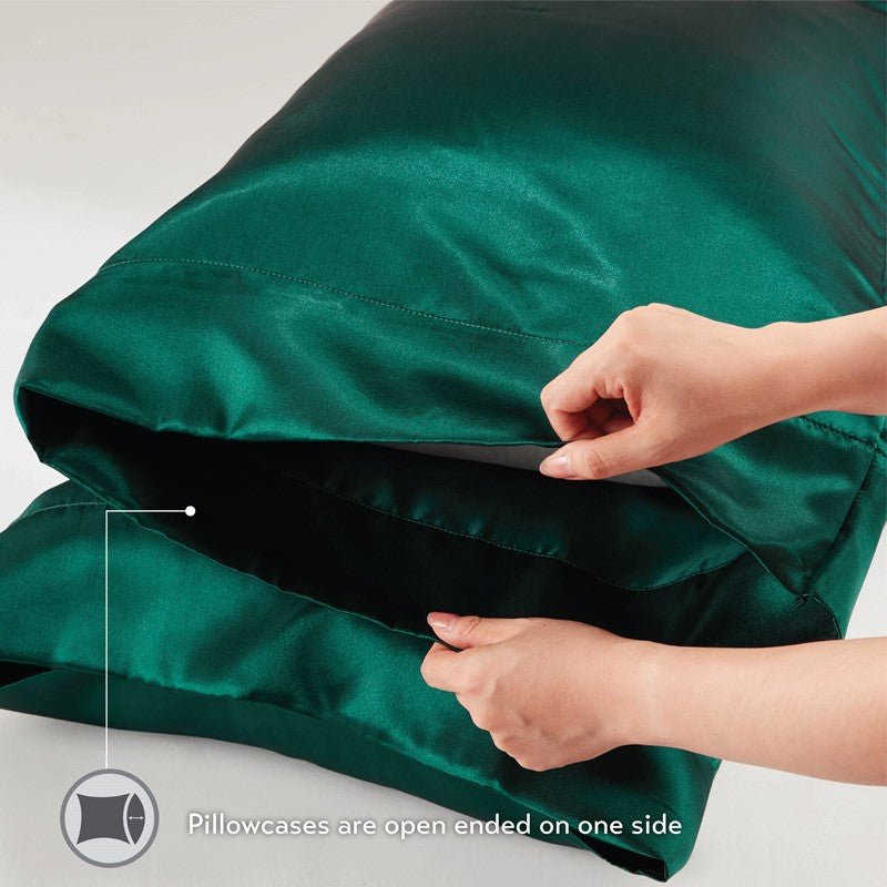 Luxurious And Elegant Satin Pillowcases - Emerald - 2PC - Quahog Bay Bedding