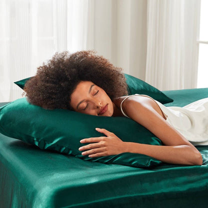 Luxurious And Elegant Satin Pillowcases - Emerald - 2PC - Quahog Bay Bedding