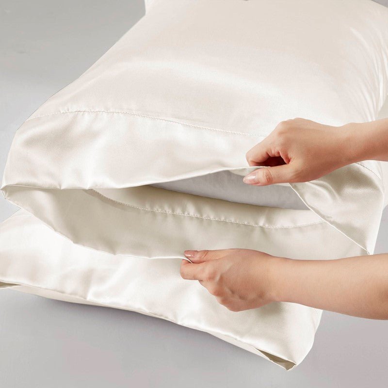 Luxurious And Elegant Satin Pillowcases - Ivory - 2PC - Quahog Bay Bedding