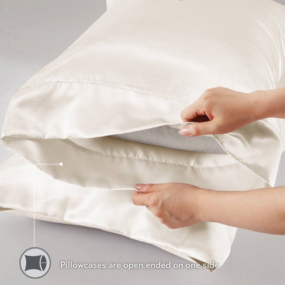 Luxurious And Elegant Satin Pillowcases - Ivory - 2PC - Quahog Bay Bedding