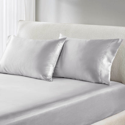 Luxurious And Elegant Satin Pillowcases - Light Grey - 2PC - Quahog Bay Bedding