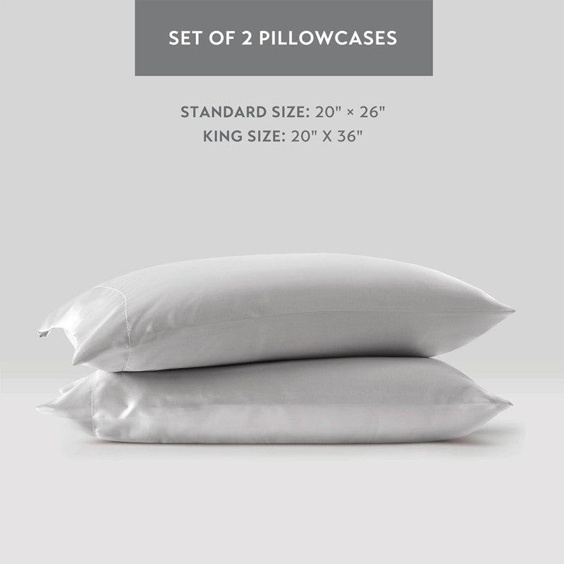 Luxurious And Elegant Satin Pillowcases - Light Grey - 2PC - Quahog Bay Bedding