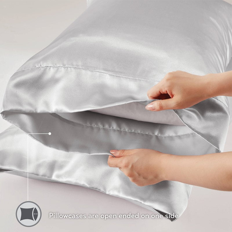Luxurious And Elegant Satin Pillowcases - Light Grey - 2PC - Quahog Bay Bedding