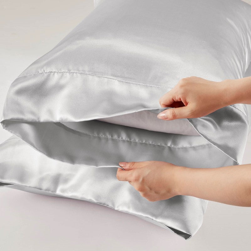 Luxurious And Elegant Satin Pillowcases - Light Grey - 2PC - Quahog Bay Bedding
