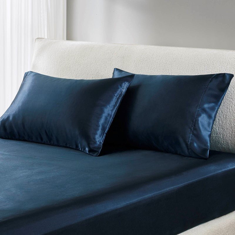 Luxurious And Elegant Satin Pillowcases - Midnight Blue - 2PC - Quahog Bay Bedding